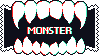 monster stamp with a vampire's teeth biting it